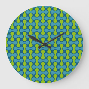 Retro Abstract Geometric Pattern in Blue and Green Große Wanduhr
