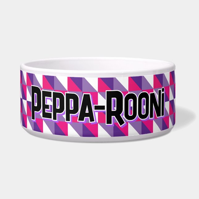 Retro Abstract Geometric Pink Purple & White Name Napf (Vorderseite)
