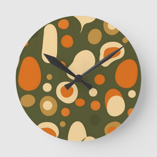 Retro Abstract Organic Shapes Pattern Runde Wanduhr (Vorderseite)