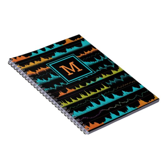 Retro Abstract Sound Wave Pattern Monogram Notizblock (Rechte Seite)