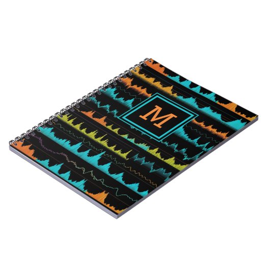 Retro Abstract Sound Wave Pattern Monogram Notizblock (Linke Seite)