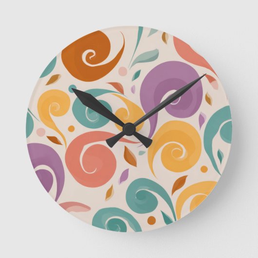 Retro Abstract Swirl Pastel Throw Pillow Runde Wanduhr (Vorderseite)