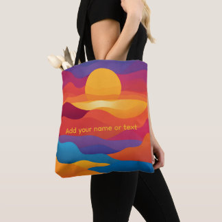 Retro-abstracte wellige Sonnenuntergangs-Custom-Na Tasche