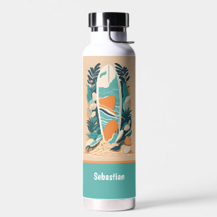 Retro-Abstracter Tropischer Strand-Surfbrett-Desig Trinkflasche