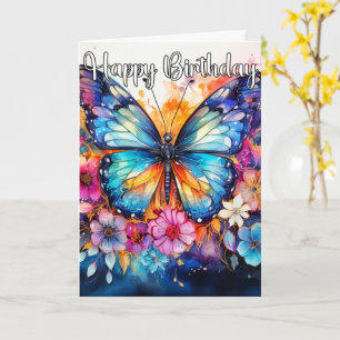 Retro Abstrakt Artistic Butterfly   Happy Birthday Karte