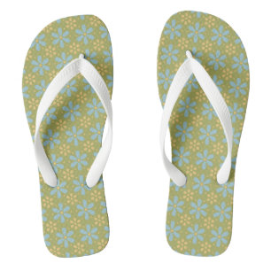Retro Abstrakt Blau und Gelb Blumen auf Grün Badesandalen