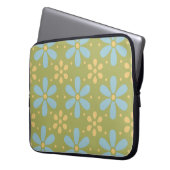 Retro Abstrakt Blau und Gelb Blumen auf Grün Laptopschutzhülle (Vorderseite Links)