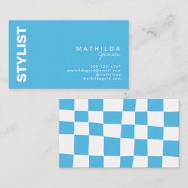 Retro Abstrakt Blue White Checkerboard Künstlerisc Visitenkarte