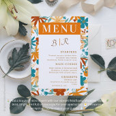 Retro Abstrakt Bright Bold Wildblume Wedding Menükarte