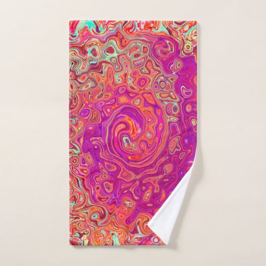 Retro Abstrakt Coral und Lila Marmorwirbel Badhandtuch Set (Handtuch)