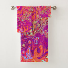 Retro Abstrakt Coral und Lila Marmorwirbel Badhandtuch Set
