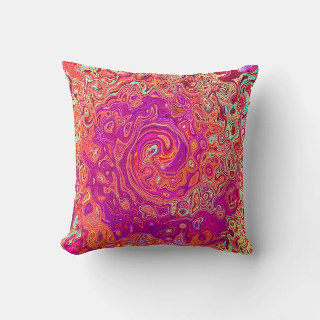 Retro Abstrakt Coral und Lila Marmorwirbel Kissen (Vorderseite)