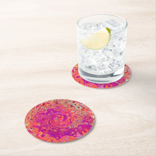 Retro Abstrakt Coral und Lila Marmorwirbel Runder Pappuntersetzer (Vor Ort)