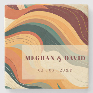 Retro Abstrakt Earthy Terracotta Orange Wedding Steinuntersetzer