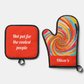 Retro Abstrakt farbenfroher Wavy Vortex Ofenhandschuh & Topflappen-Set (Vorderseite)