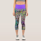 Retro Abstrakt Floral Lila Gelb Name Capri Leggings (Vorderseite)