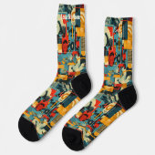 Retro Abstrakt Geometrie mit fetten Primärfarben Socken (Linkes Detail)