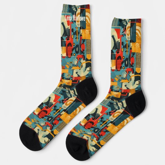 Retro Abstrakt Geometrie mit fetten Primärfarben Socken (Linkes Detail)