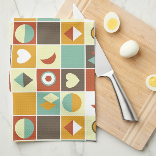 Retro Abstrakt geometrisches Muster braun Geschirrtuch (Viertel Falte)