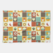 Retro Abstrakt geometrisches Muster braun Geschirrtuch (Horizontal)