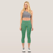 Retro Abstrakt geometrisches Muster in Blau und Gr Capri Leggings (Vorderseite)