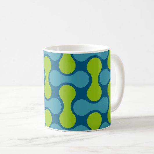 Retro Abstrakt geometrisches Muster in Blau und Gr Kaffeetasse (VorderseiteRechts)