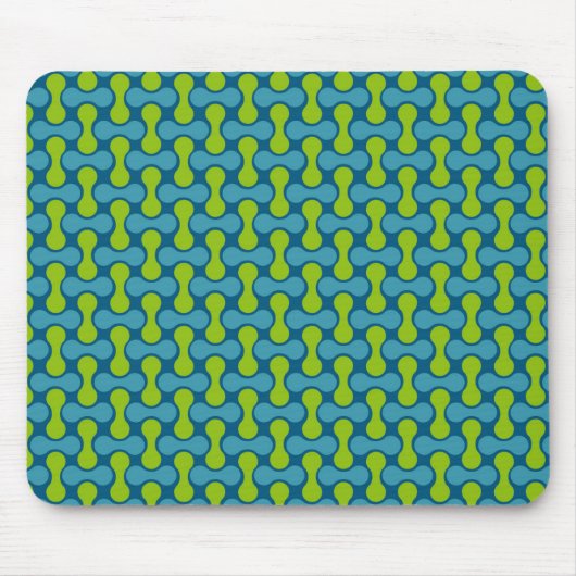 Retro Abstrakt geometrisches Muster in Blau und Gr Mousepad (Vorne)