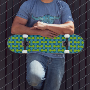 Retro Abstrakt geometrisches Muster in Blau und Gr Skateboard