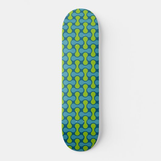 Retro Abstrakt geometrisches Muster in Blau und Gr Skateboard (Vorderseite)
