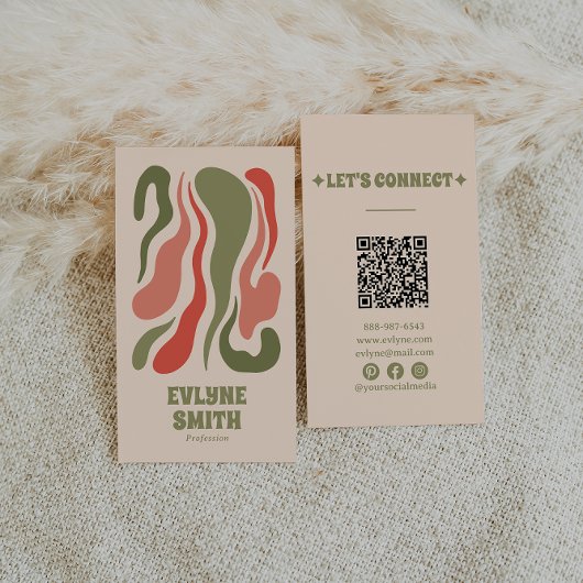 Retro Abstrakt Green Red QR Code Groovy Funky Boho Visitenkarte