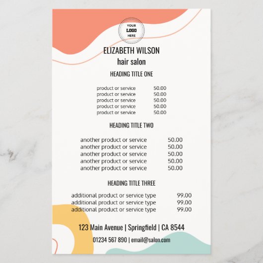 Retro Abstrakt Hair Salon Service Menü Warmer Flye (Vorne)