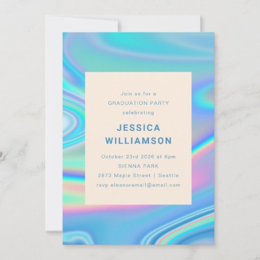 Retro Abstrakt Iridescent Blue Unique Abschluss Einladung (Vorderseite)
