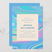 Retro Abstrakt Iridescent Blue Unique Abschluss Einladung (Vorne/Hinten)