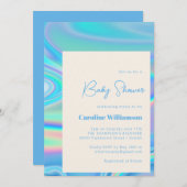 Retro Abstrakt Iridescent Blue Unique Baby Dusche Einladung (Vorne/Hinten)