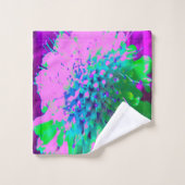 Retro Abstrakt Magenta und Limettengrüne Blume Badhandtuch Set (Waschlappen)