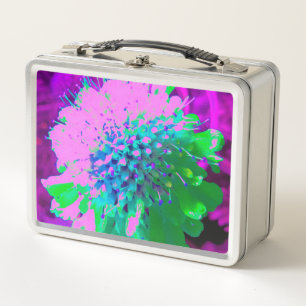 Retro Abstrakt Magenta und Limettengrüne Blume Metall Brotdose