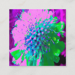 Retro Abstrakt Magenta und Limettengrüne Blume Quadratische Visitenkarte
