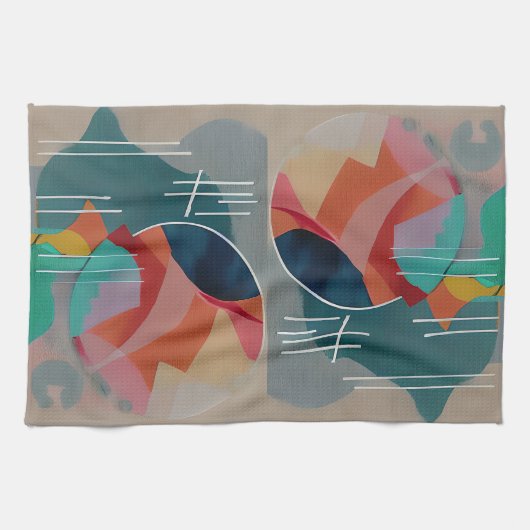 Retro abstrakt minimalistische Kunst Geschirrtuch (Horizontal)