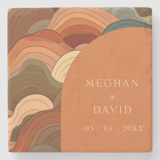 Retro Abstrakt Wave Arch Gran Café Al Porto Steinuntersetzer (Vorderseite)