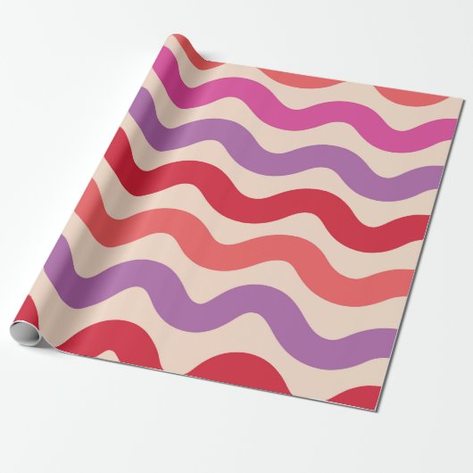 Retro Abstrakt Waves Rosa Lila rotes Muster Geschenkpapier (Ungerollt)