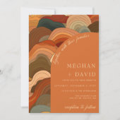 Retro Abstrakt Waves Terracotta Hochzeit Einladung (Vorderseite)