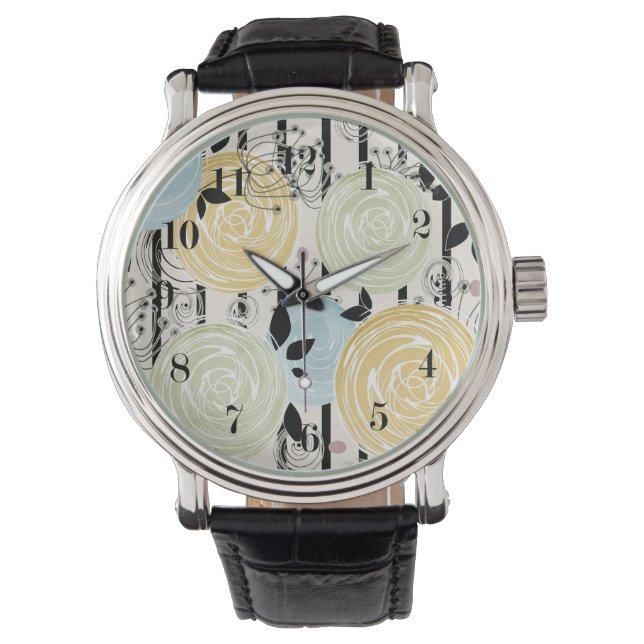 Retro, abstrakte Blume Armbanduhr (Vorderseite)