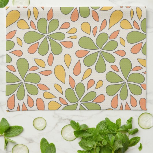 Retro-Abstrakte Blume aus den 1970er Jahren, grün- Geschirrtuch (Gefaltet)