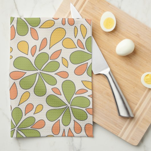 Retro-Abstrakte Blume aus den 1970er Jahren, grün- Geschirrtuch (Viertel Falte)