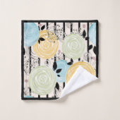 Retro, abstrakte Blume Badhandtuch Set (Waschlappen)