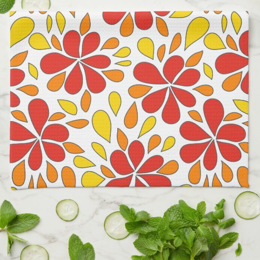 Retro-Abstrakte Blume in den 1970er Jahren Geschirrtuch (Gefaltet)