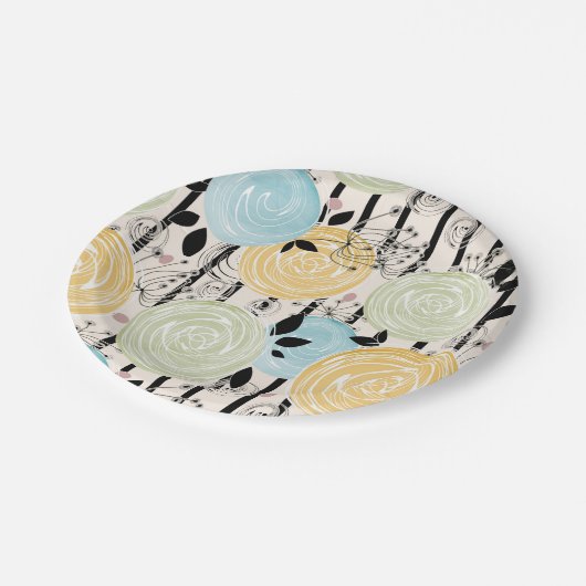 Retro, abstrakte Blume Pappteller (Schrägansicht)