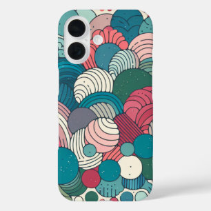 Retro-abstrakte Farbpalette Türkis-Muster iPhone 16 Hülle