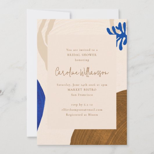 Retro Abstrakte Formen neutrales blaues Brautparty Einladung (Vorderseite)