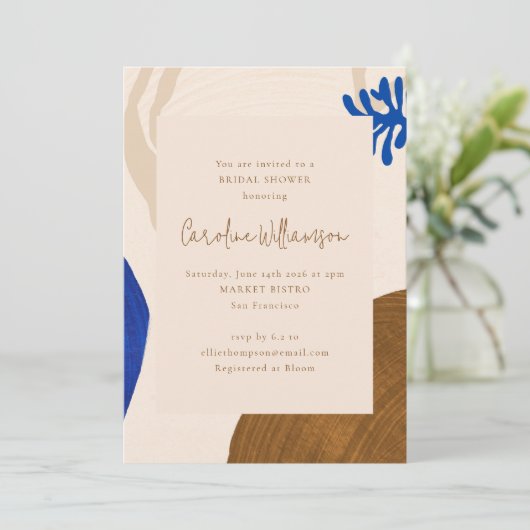 Retro Abstrakte Formen neutrales blaues Brautparty Einladung (Stehend Vorderseite)